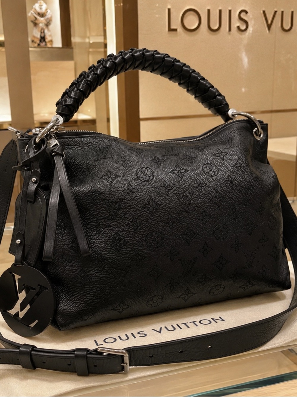 Authentic Louis Vuitton Braided Handle Beaubourg Hobo Mahina Leather Bag MM